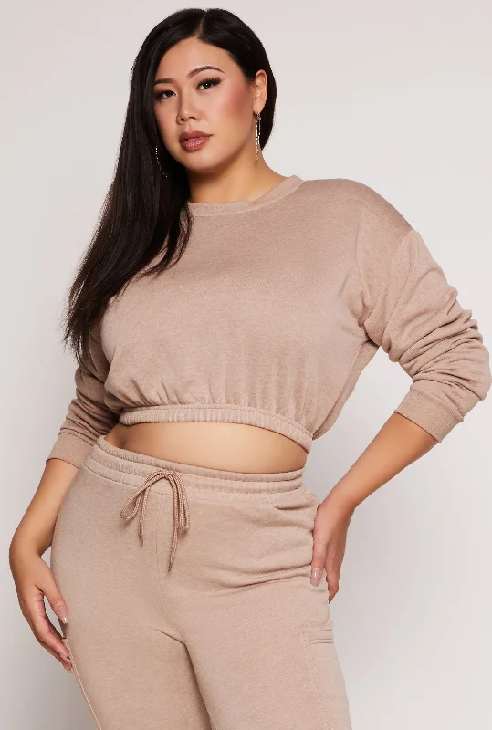 Plus Size Fleece Cropped Sweatshirt