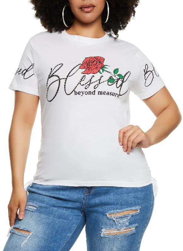 Plus Size Blessed Beyond Measure Slashed Graphic Tee