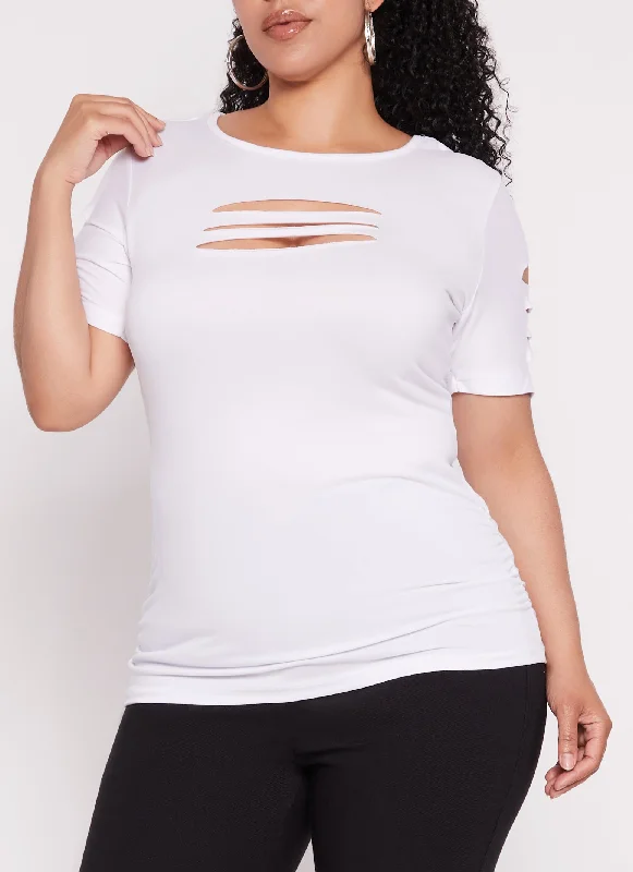 Plus Size Laser Cut Ruched T Shirt