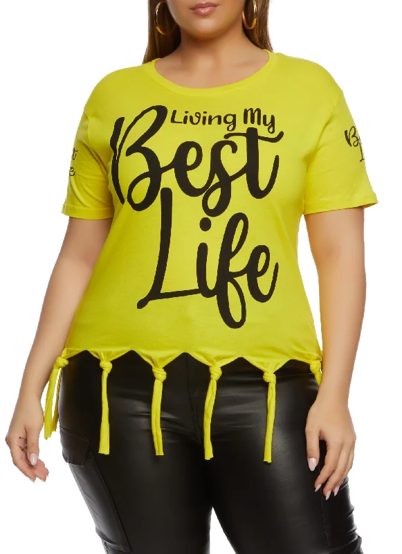 Plus Size Living My Best Life Knot Hem Graphic Tee