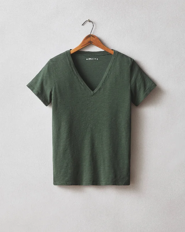 Premium Slub V-Neck Tee - Green Moss