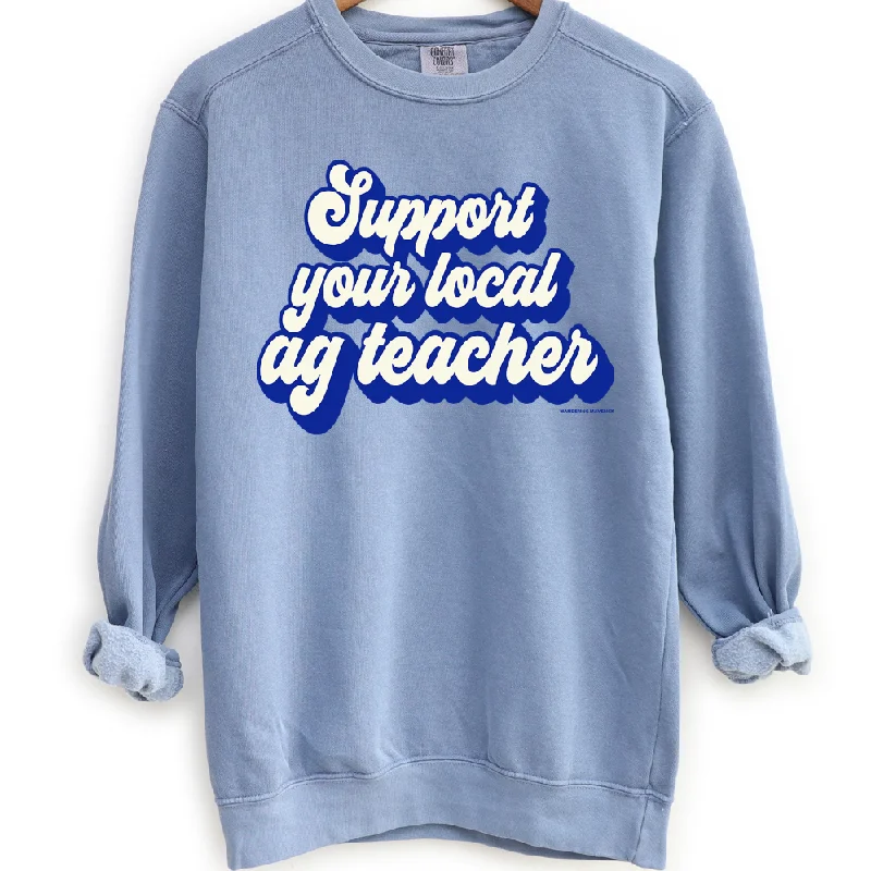 Retro Support Your Local Ag Teacher Blue & White Crewneck (S-3XL) - Multiple Colors!