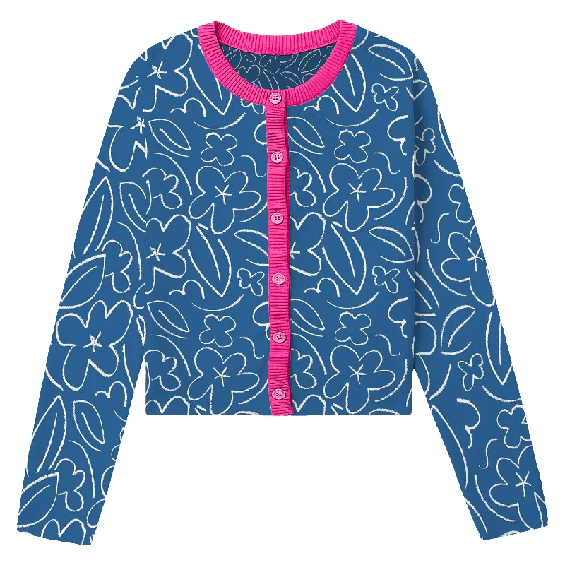 Women's blue jacquard vintage cardigan sweater