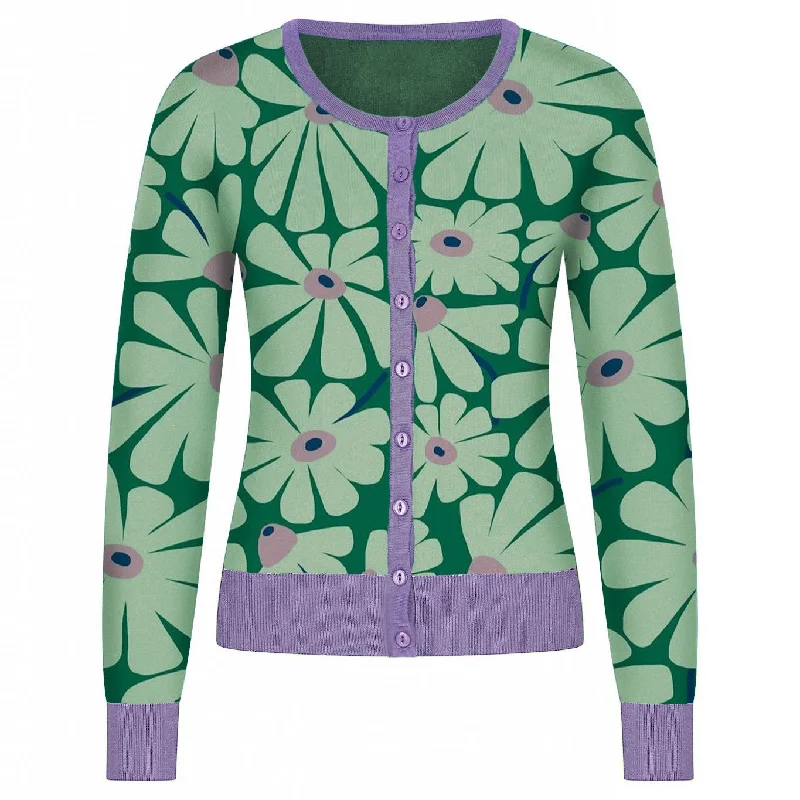 Women's green floral apple cardigan sweater