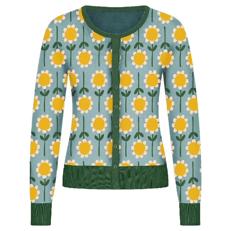 Women's green sunflower cardigan sweater