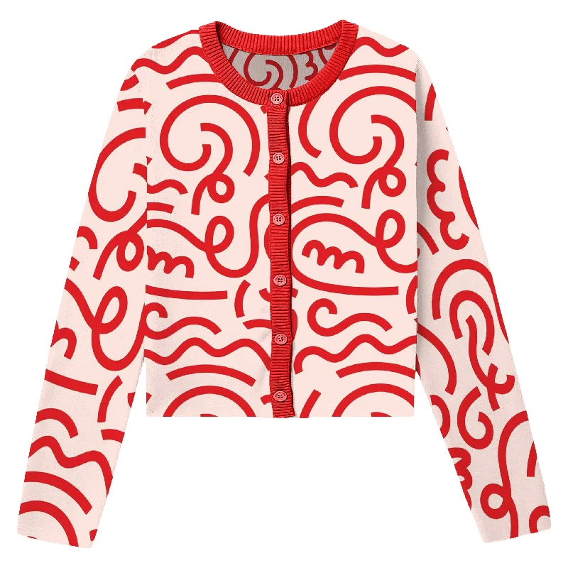 Women's red jacquard vintage cardigan sweater