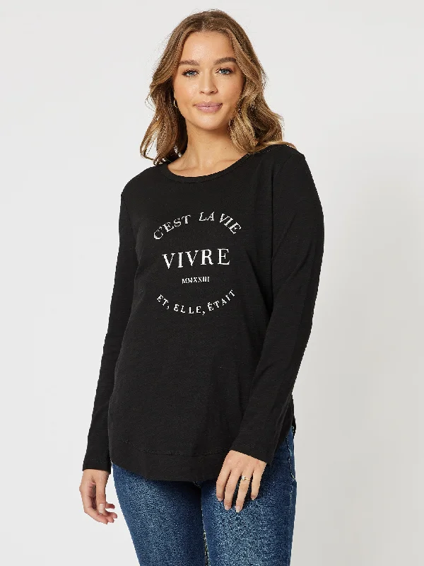 C'est La Vie Long Sleeve Top - Black