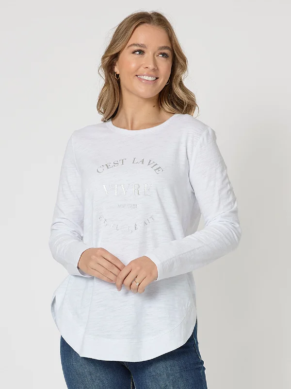 C'est La Vie Long Sleeve Top - White