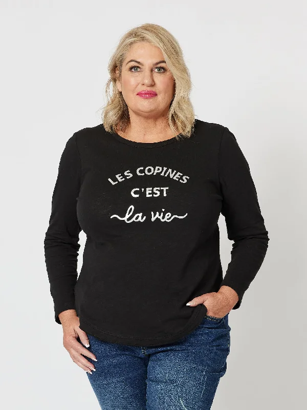 Les Copines Long Sleeve Top - Black