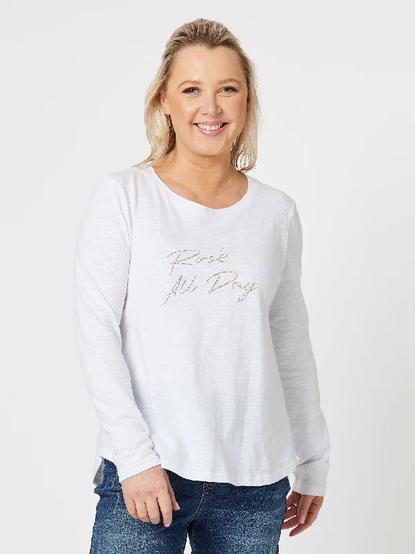 Rose All Day Long Sleeve Top - White