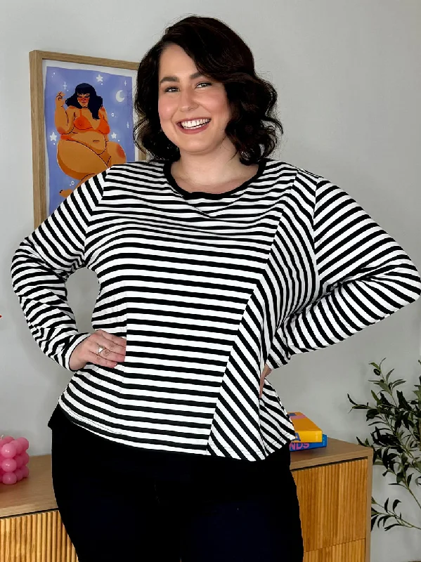 Sarah Stripe Long Sleeve Top - Black