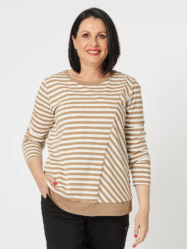 Sarah Stripe Long Sleeve Top - Caramel