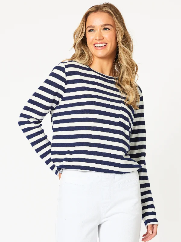 Stripe Long Sleeve Top - Navy/White