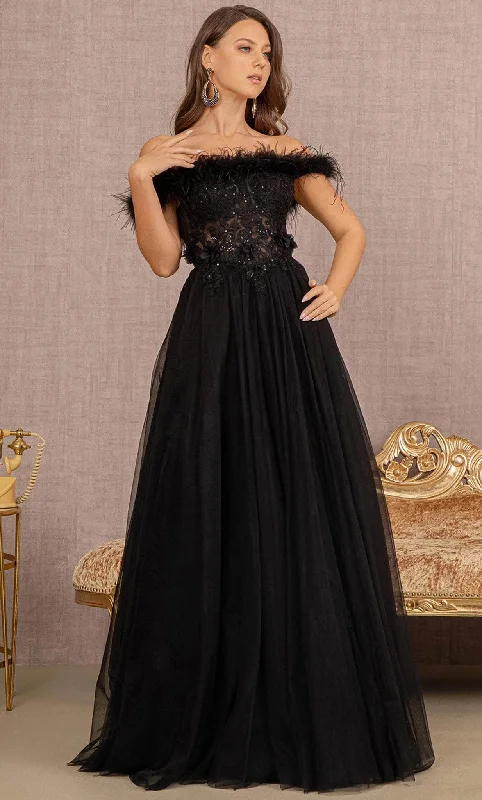 GLS by Gloria GL3138 - Feathered Off-Shoulder Evening Dress