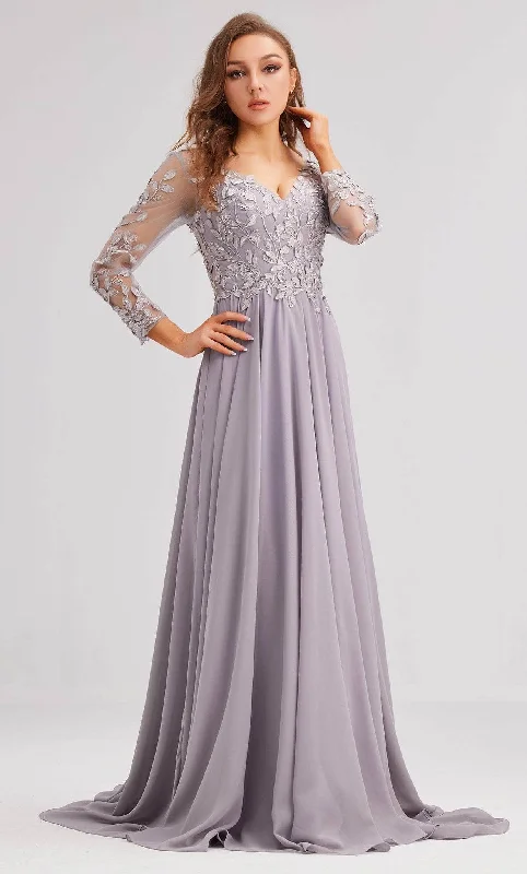 J'Adore Dresses J23037 - Long Sleeve Embroidered Evening Dress