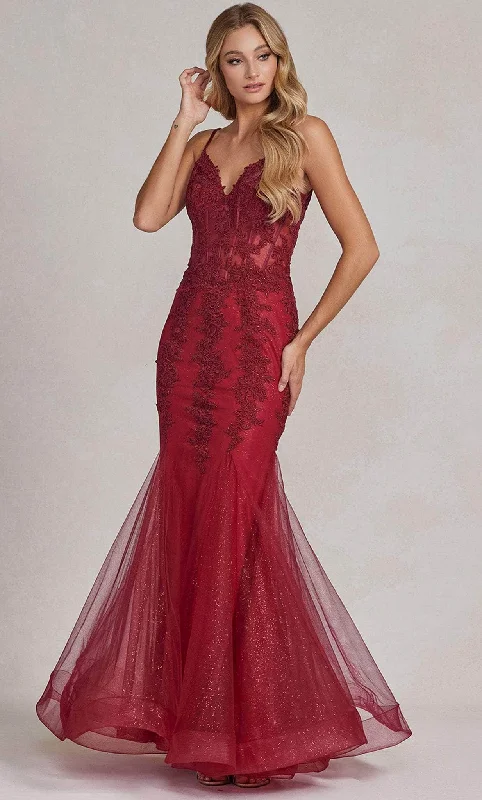 Nox Anabel P1170 - Lace Appliqued Mermaid Prom Dress