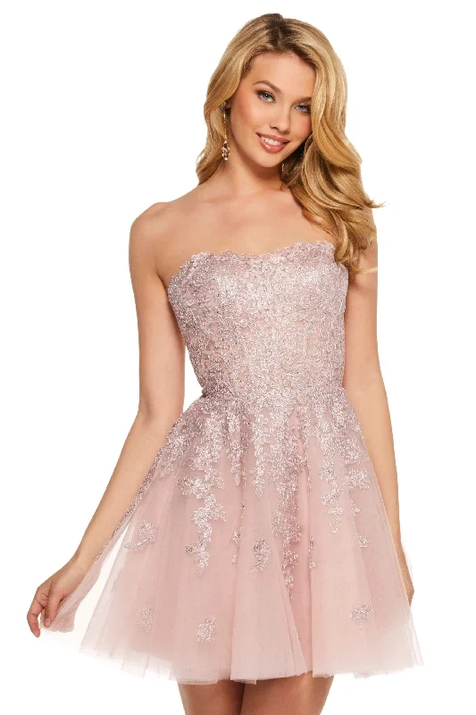 Sherri Hill - 53099 Beaded Lace Short Tulle A-line Dress